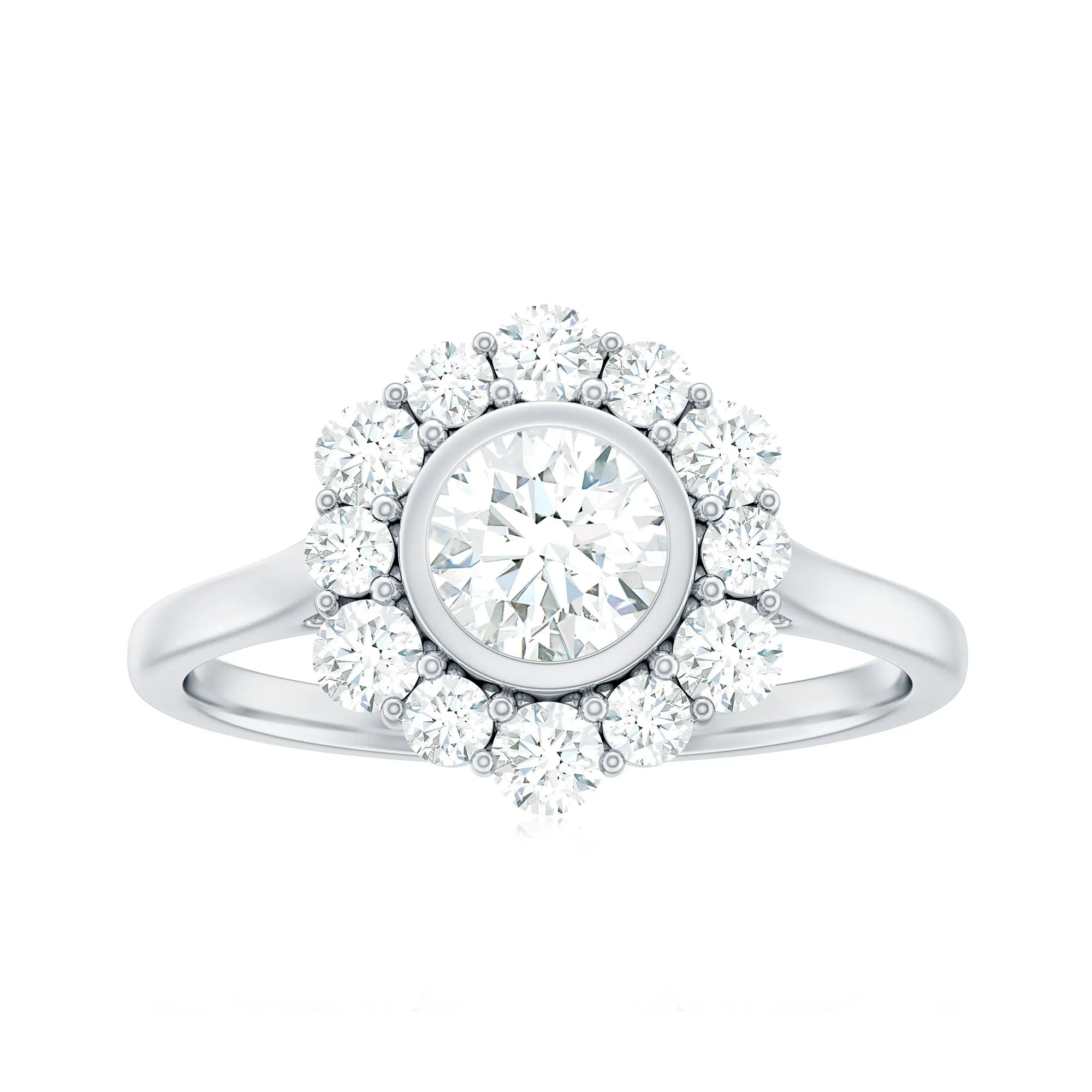 1.50 CT Bezel Set Zircon Statement Halo Engagement Ring