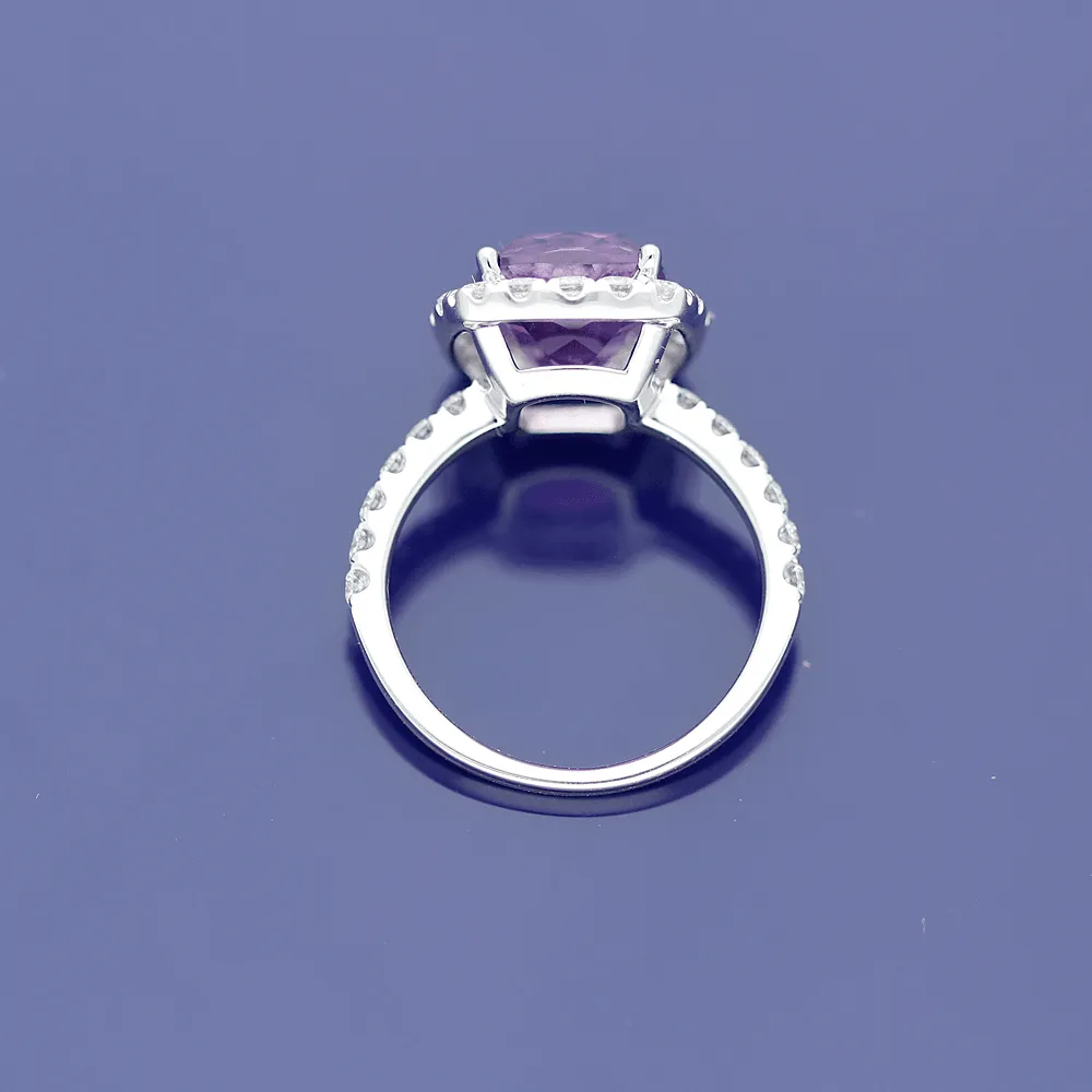 18ct White Gold Amethyst and Diamond Halo Ring