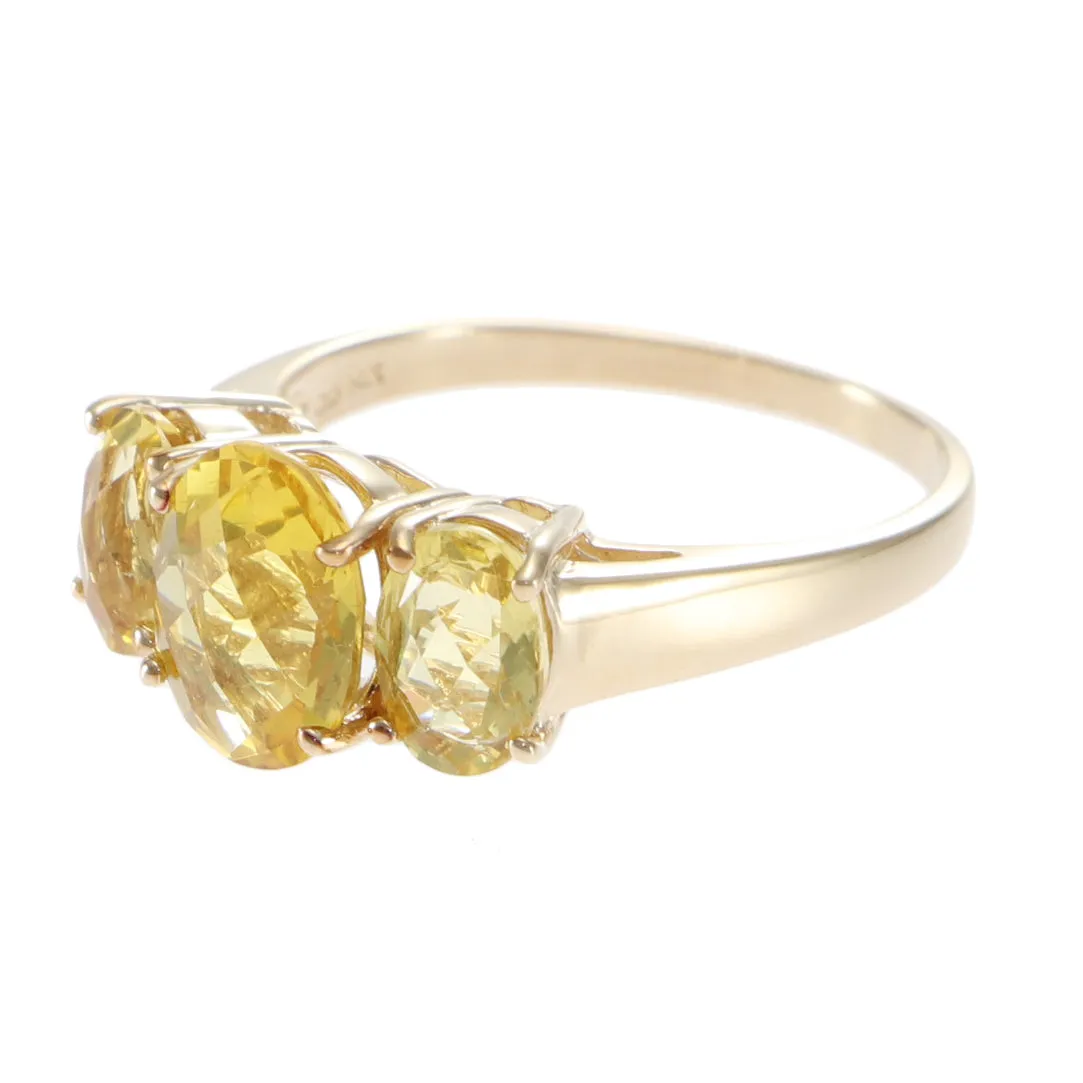 3.38CTW Oval Citrine 3 Stone Cocktail Ring Solid 14k Yellow Gold