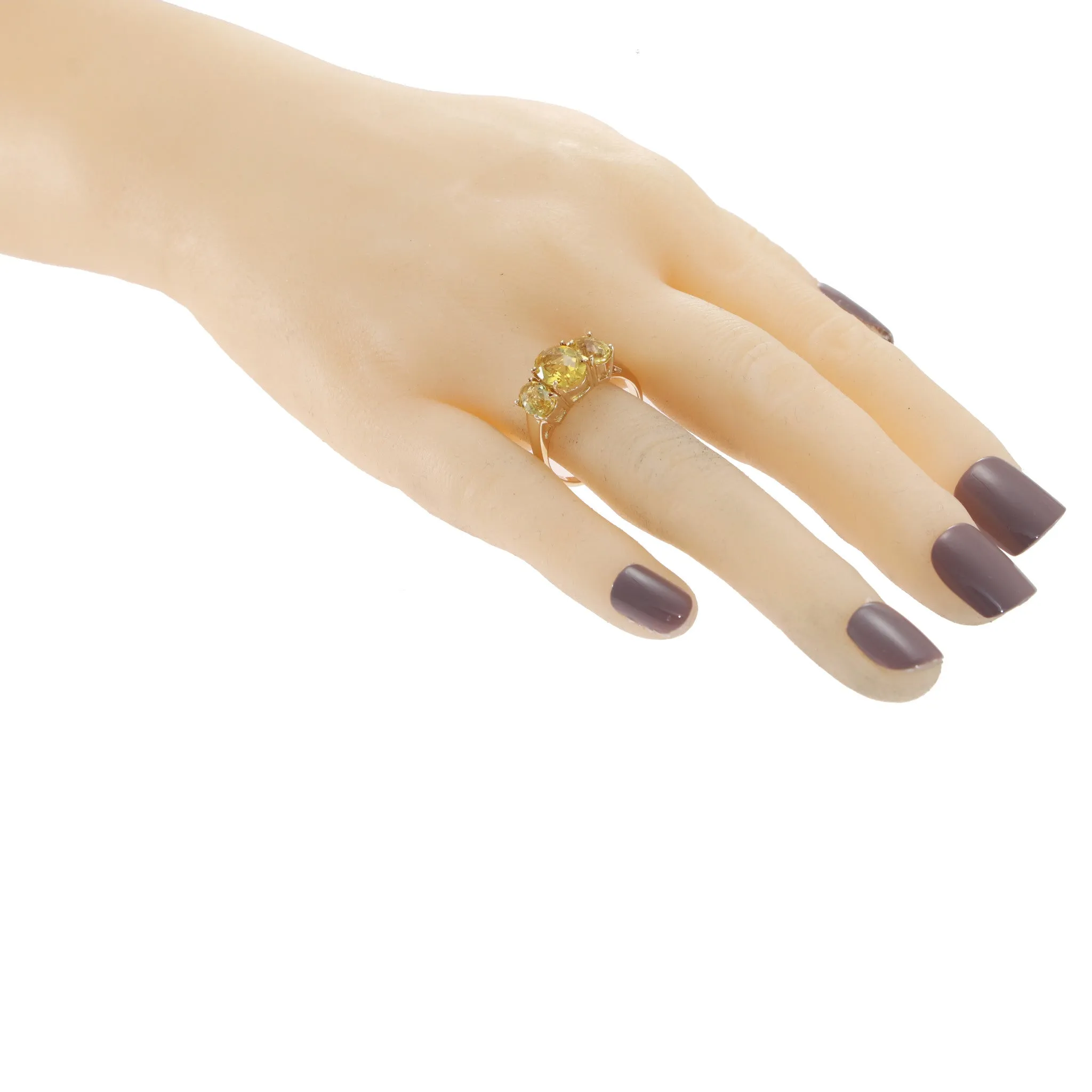 3.38CTW Oval Citrine 3 Stone Cocktail Ring Solid 14k Yellow Gold