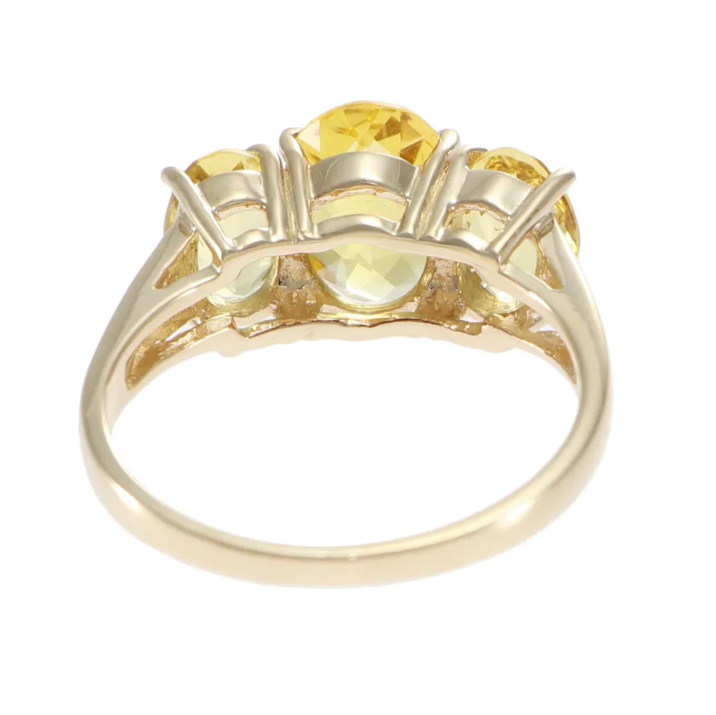 3.38CTW Oval Citrine 3 Stone Cocktail Ring Solid 14k Yellow Gold