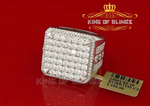 925 white square sterling Silver 12.50ct Cubic Zirconia Men's Ring Size 9