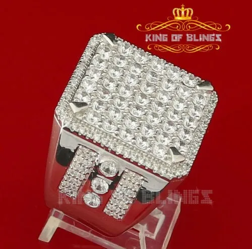 925 white square sterling Silver 12.50ct Cubic Zirconia Men's Ring Size 9