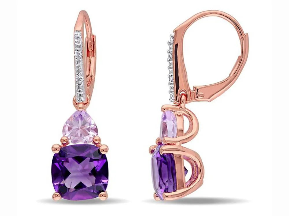 Amethyst and Tanzanite Duo Stone Dangling Leverback Earrings