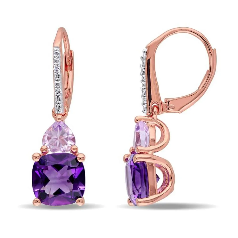 Amethyst and Tanzanite Duo Stone Dangling Leverback Earrings