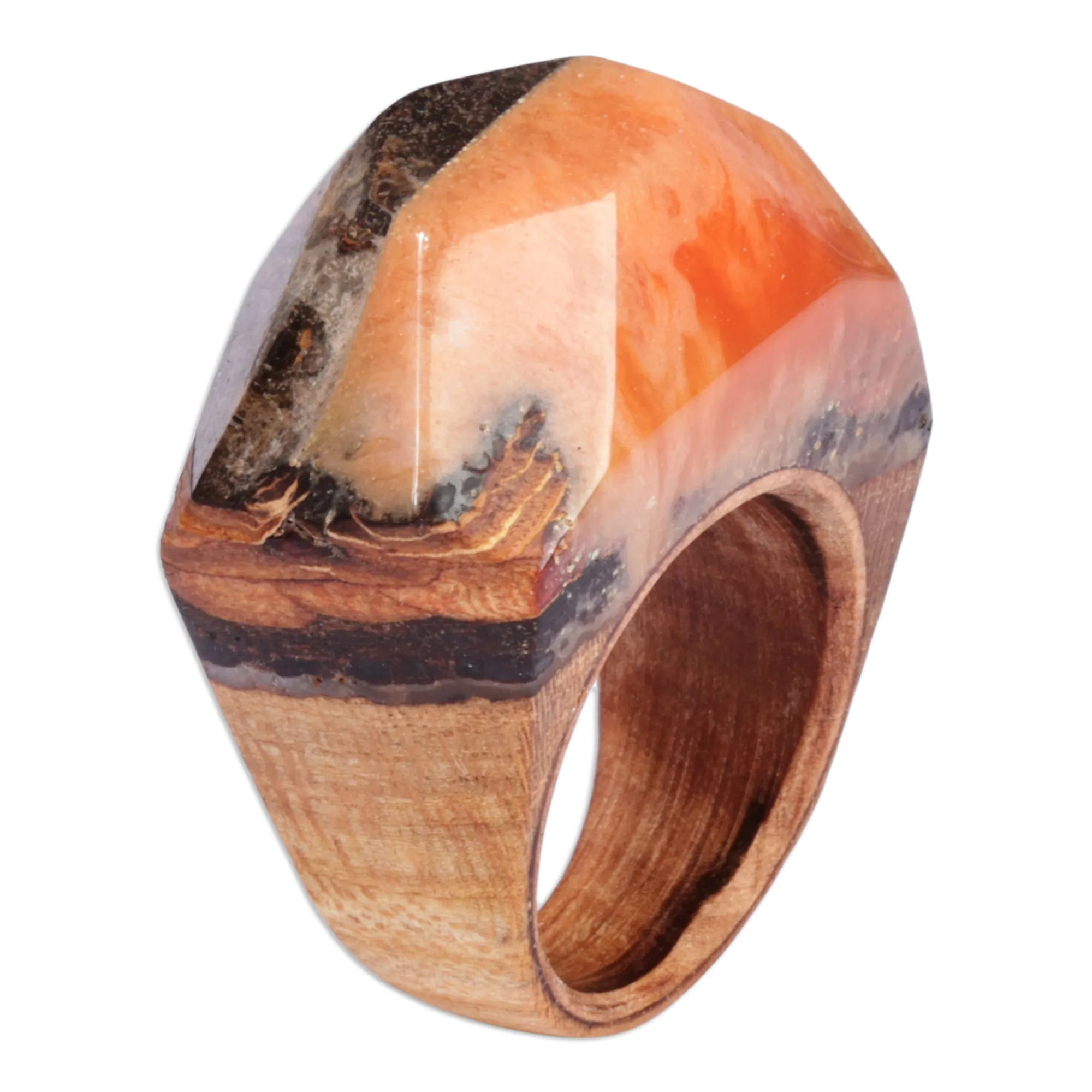 Apricot Wood and Resin Cocktail Ring Handcrafted in Armenia - Mesmerizing Beauty | NOVICA