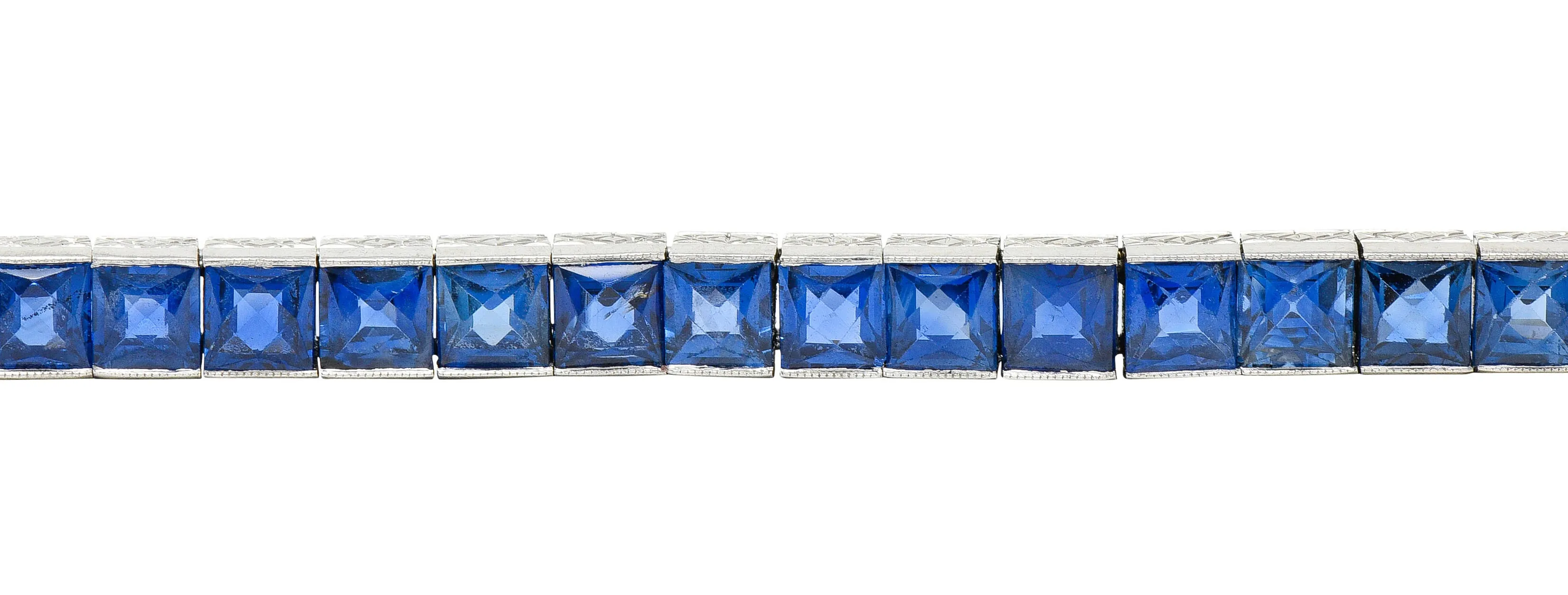 Art Deco 14.10 CTW French Cut Sapphire Platinum Line Bracelet