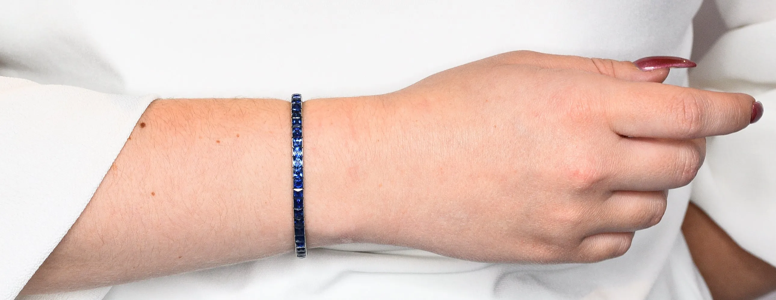 Art Deco 14.10 CTW French Cut Sapphire Platinum Line Bracelet