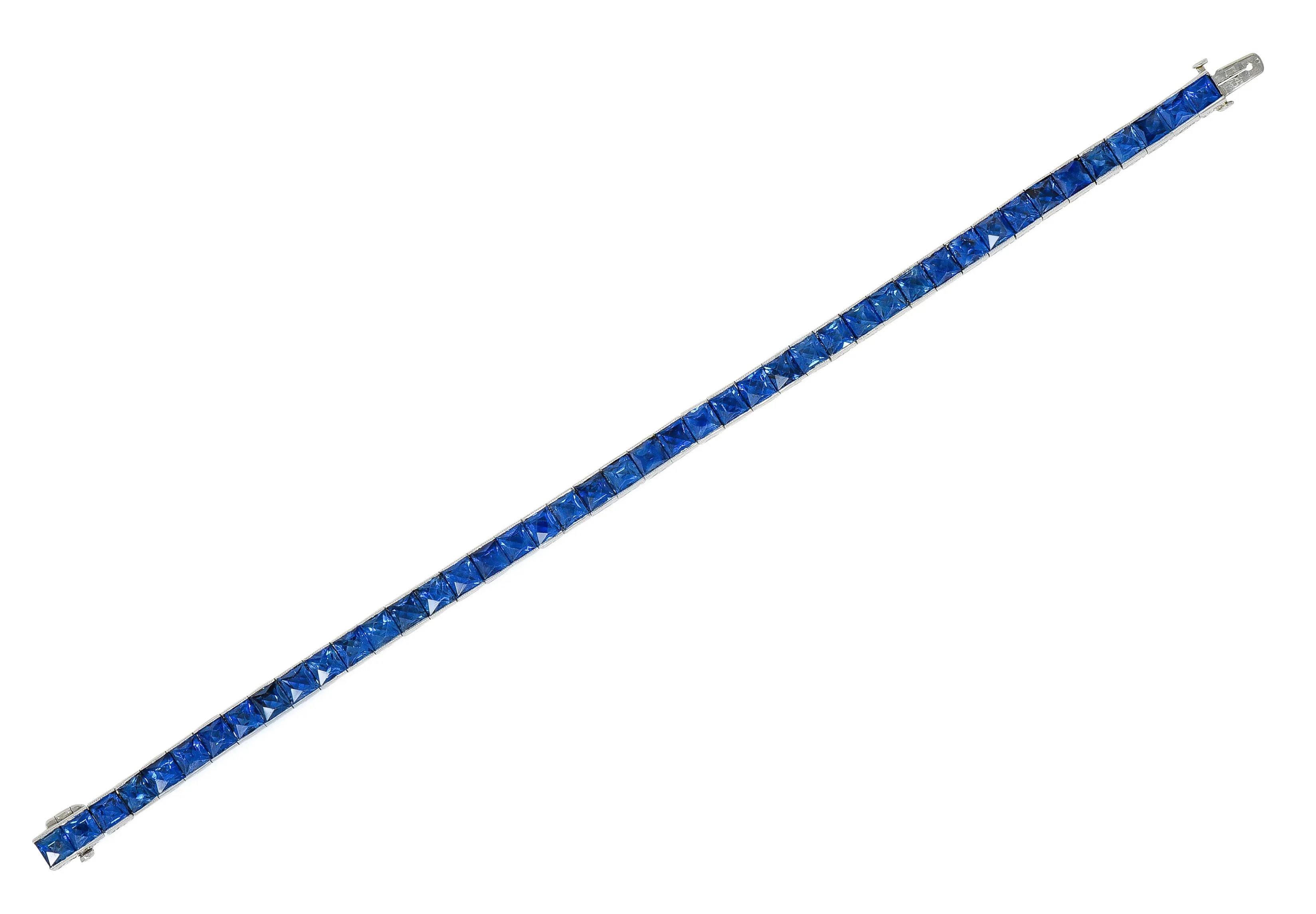 Art Deco 14.10 CTW French Cut Sapphire Platinum Line Bracelet