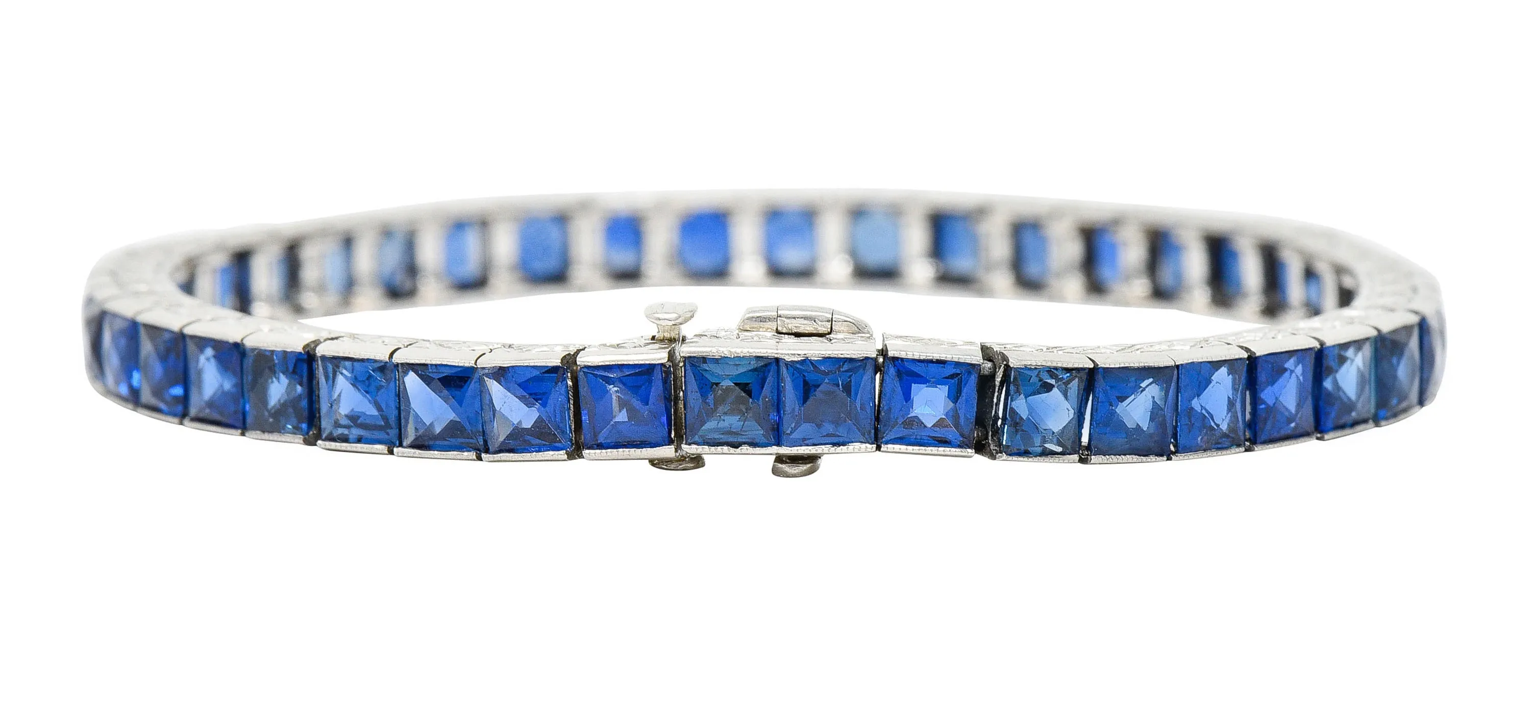 Art Deco 14.10 CTW French Cut Sapphire Platinum Line Bracelet