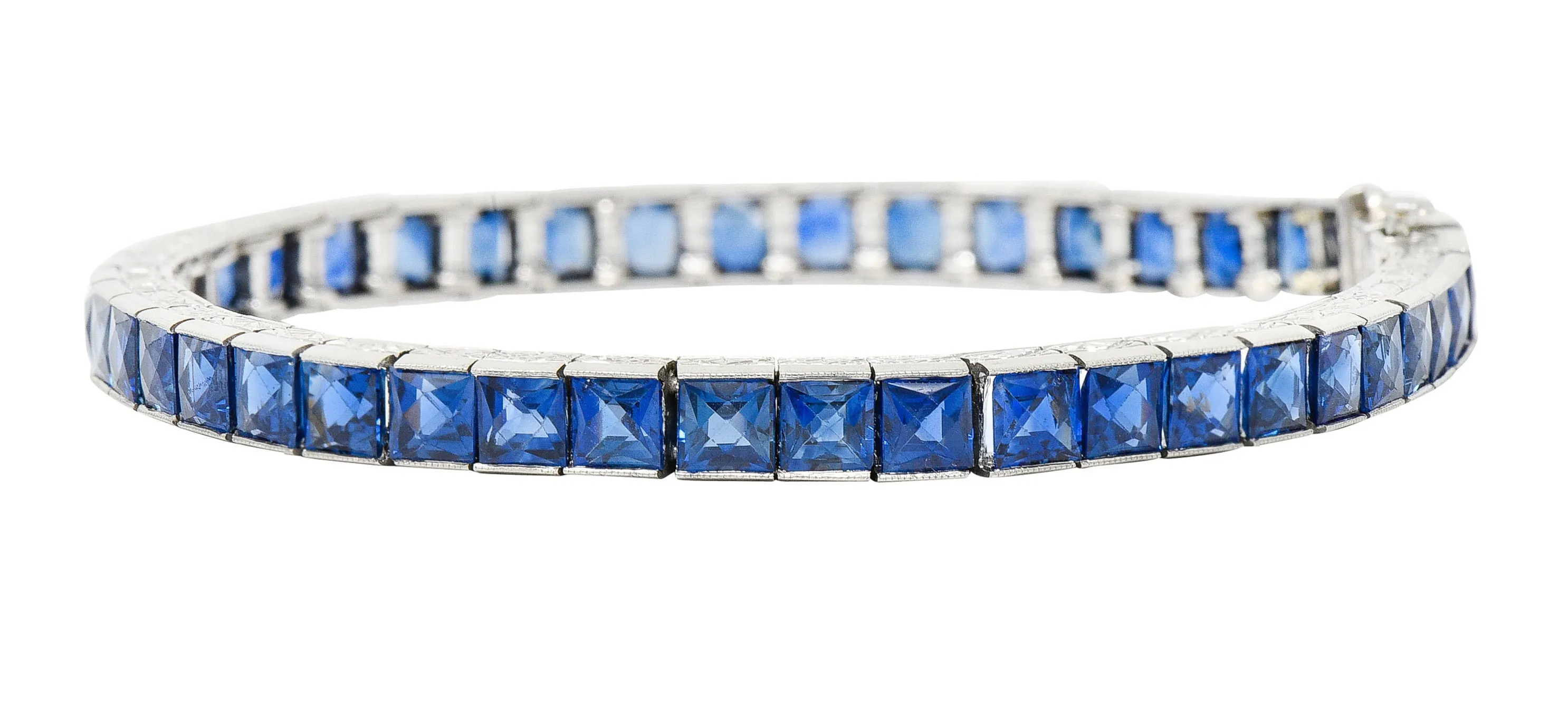 Art Deco 14.10 CTW French Cut Sapphire Platinum Line Bracelet