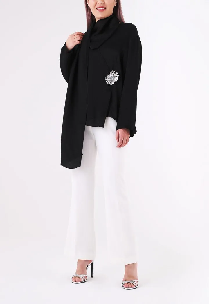 BERRIN Embellished Drape Blouse BLACK