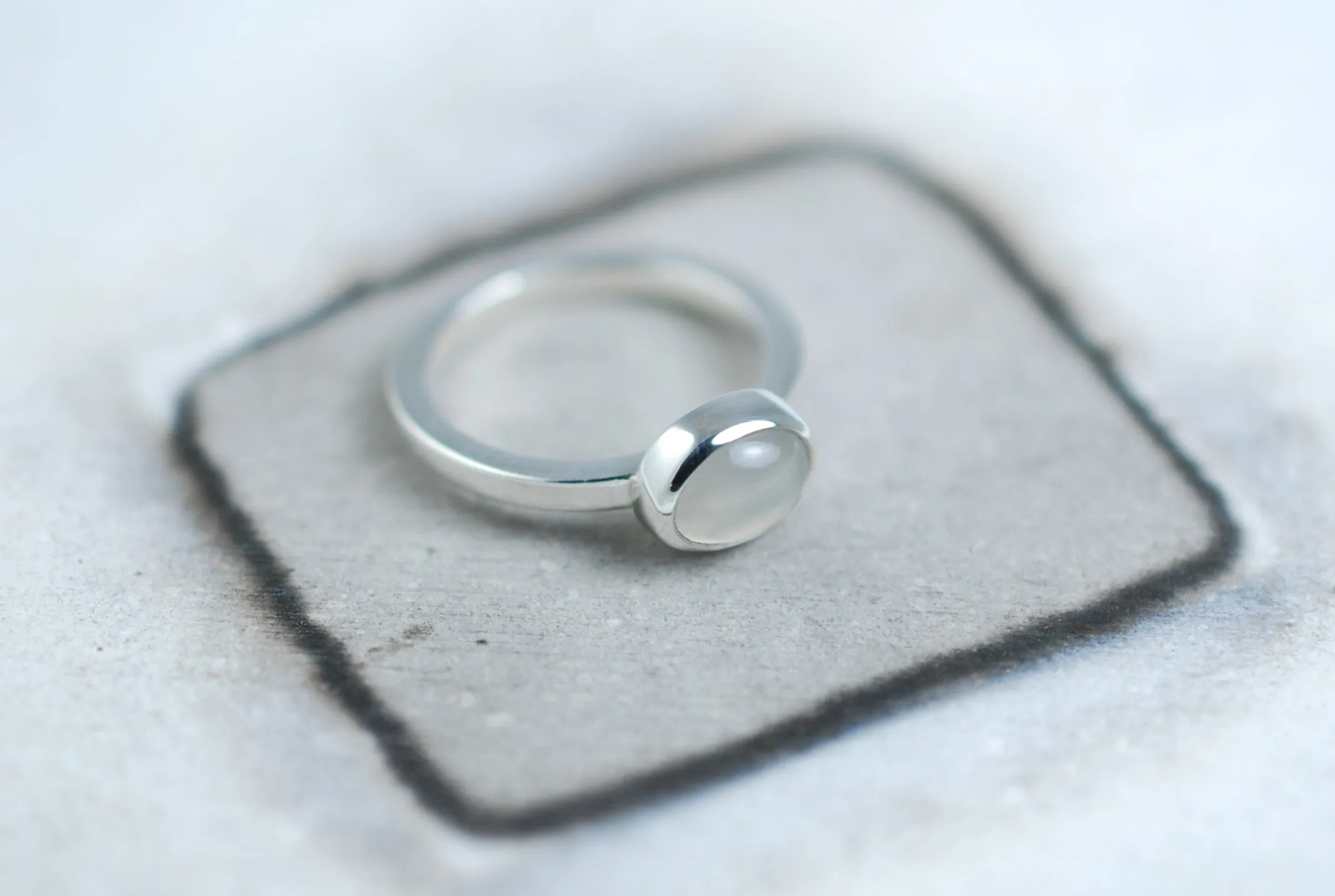 Bezel setting Silver ring with Grey Moonstone