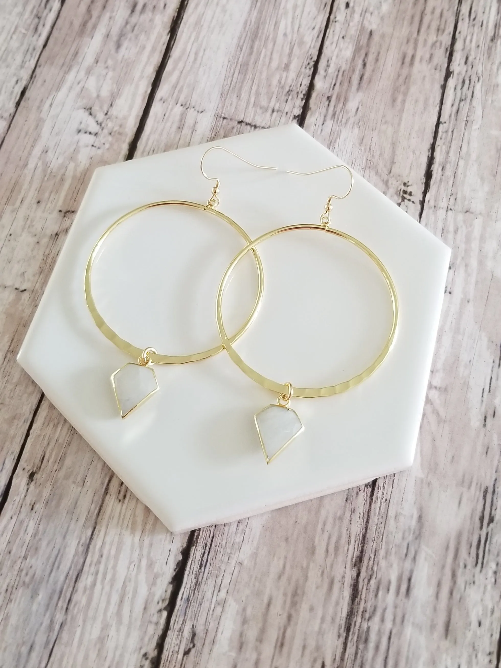 Boho Hoops, Raw Moonstone Earrings