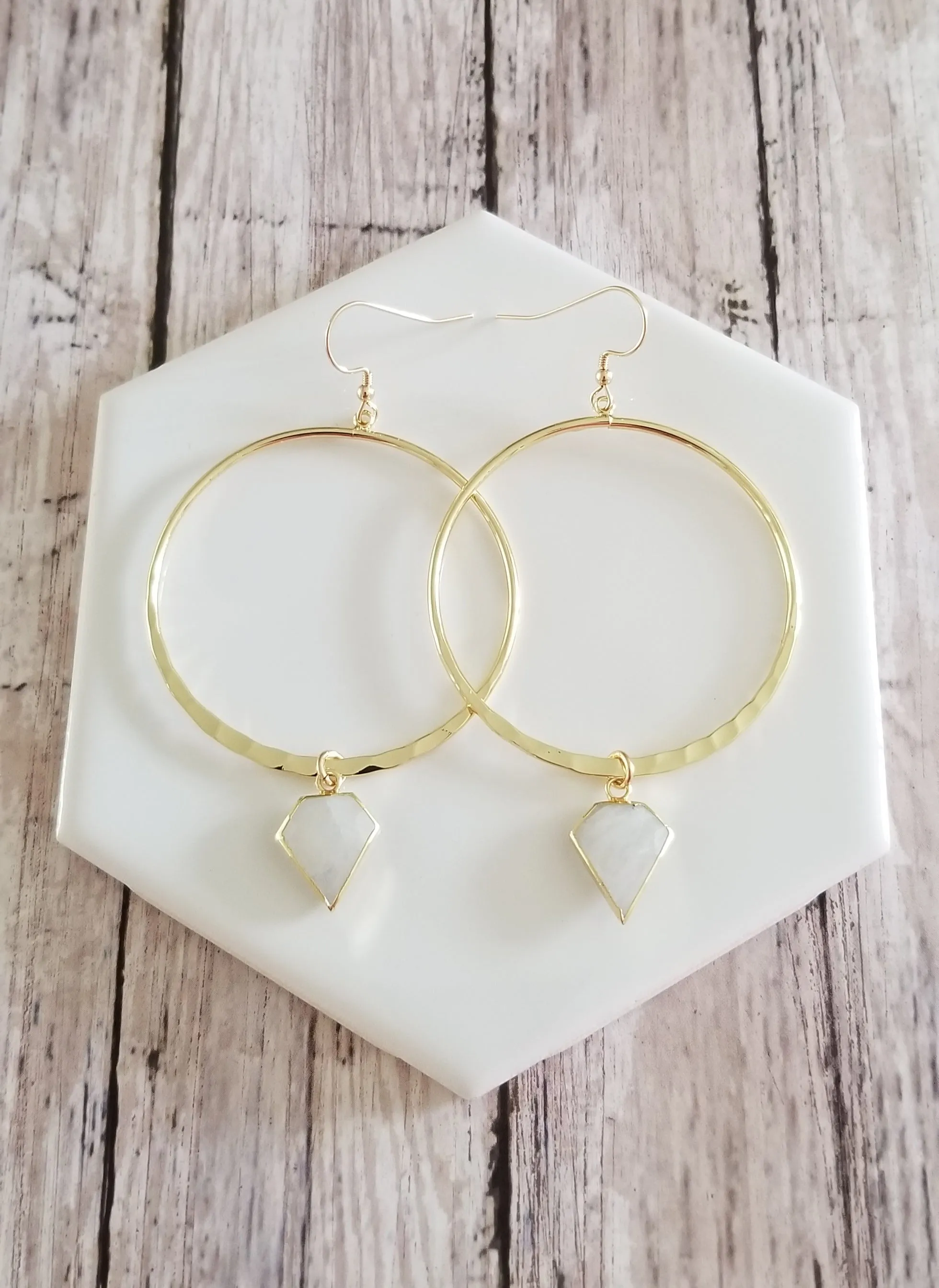 Boho Hoops, Raw Moonstone Earrings