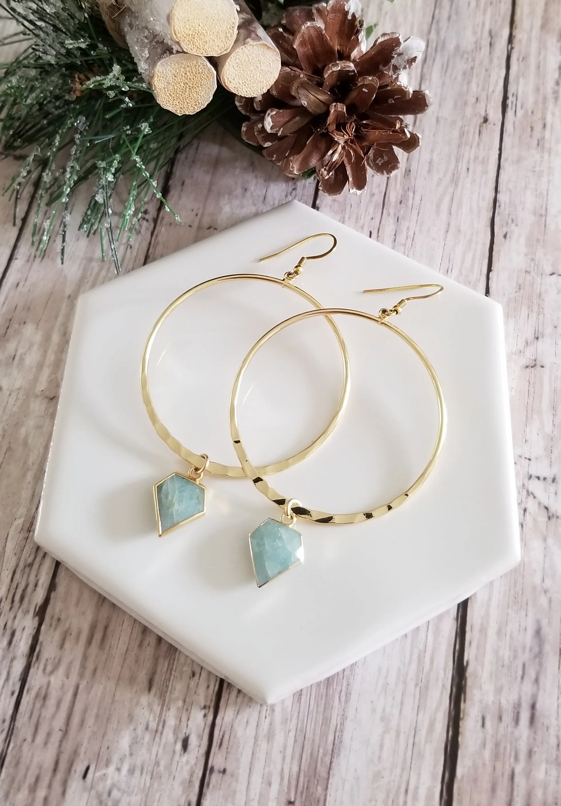 Boho Hoops, Raw Moonstone Earrings
