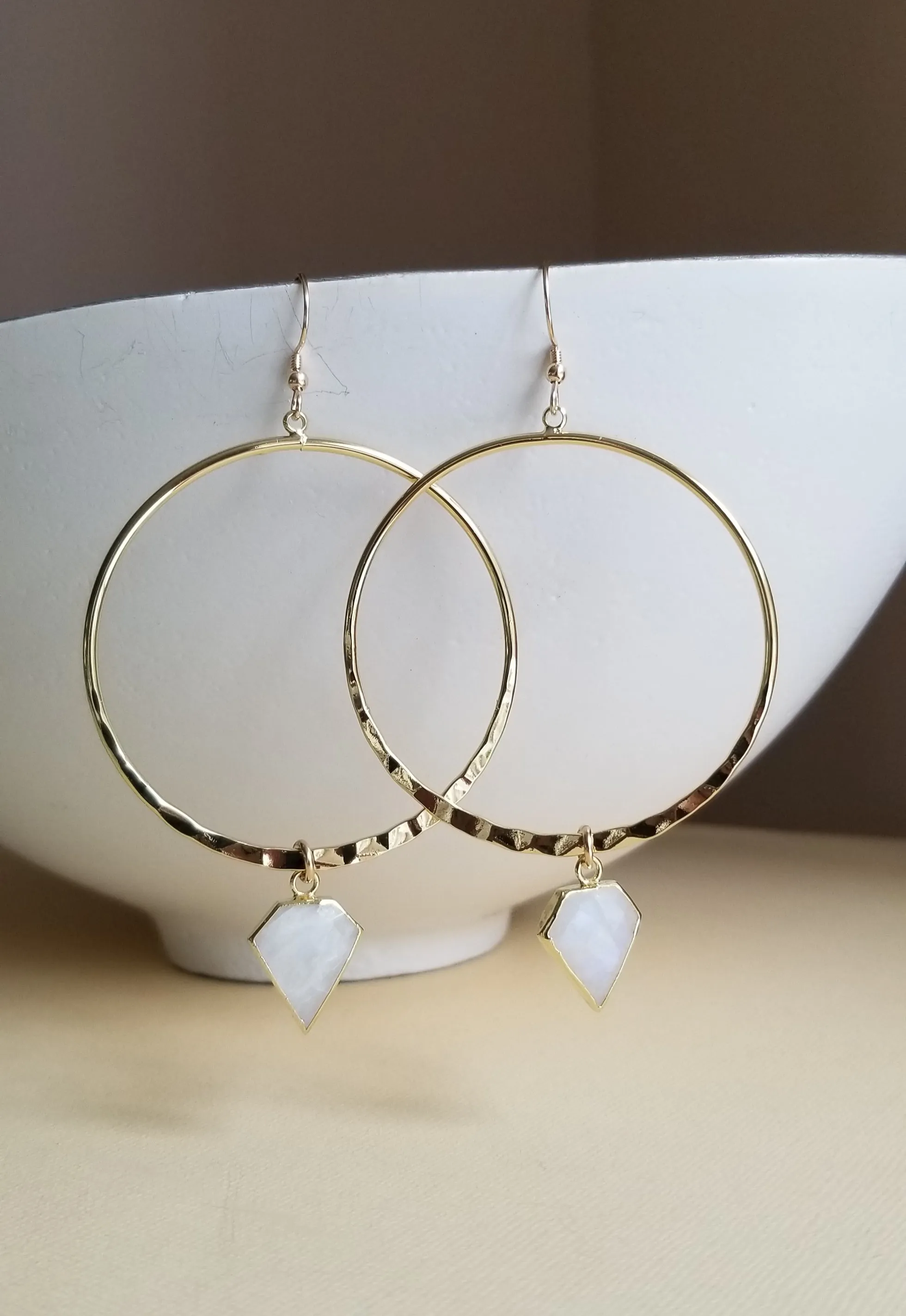 Boho Hoops, Raw Moonstone Earrings
