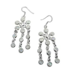 Cascading Rainbow Moonstone Flower Chandelier Sterling Silver Earrings