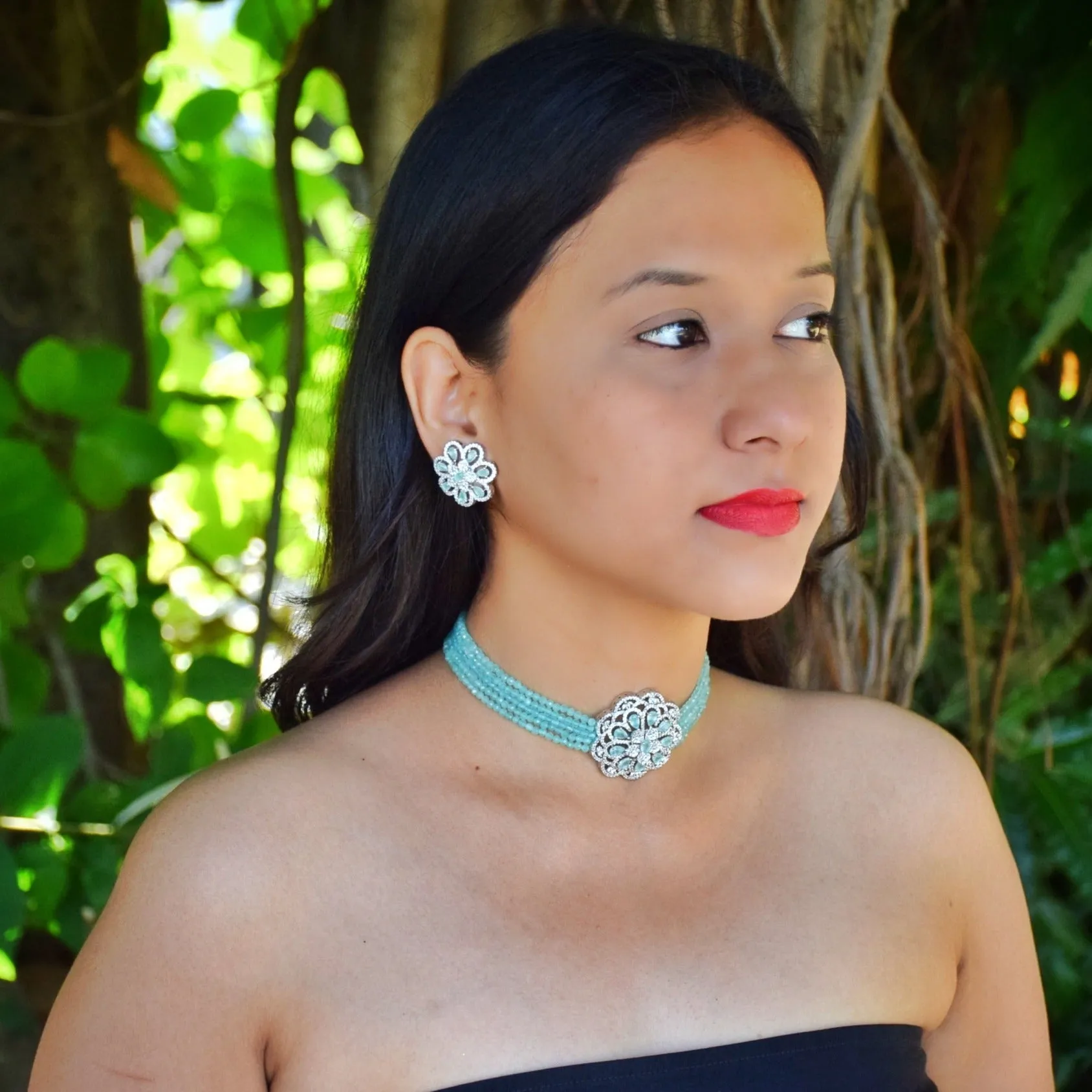 Choker Zircon/AD Necklace Set 7182-33