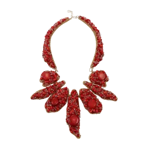 Coral Embroidered Necklace