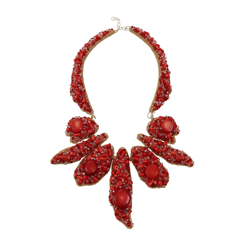 Coral Embroidered Necklace