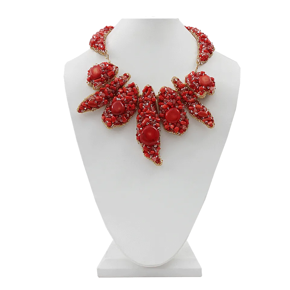 Coral Embroidered Necklace