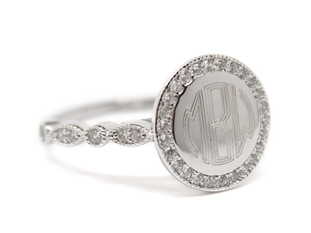 CZ Sterling Silver Ring - Plain or Monogram Engraved