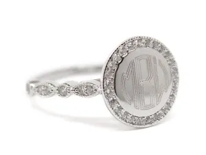 CZ Sterling Silver Ring - Plain or Monogram Engraved