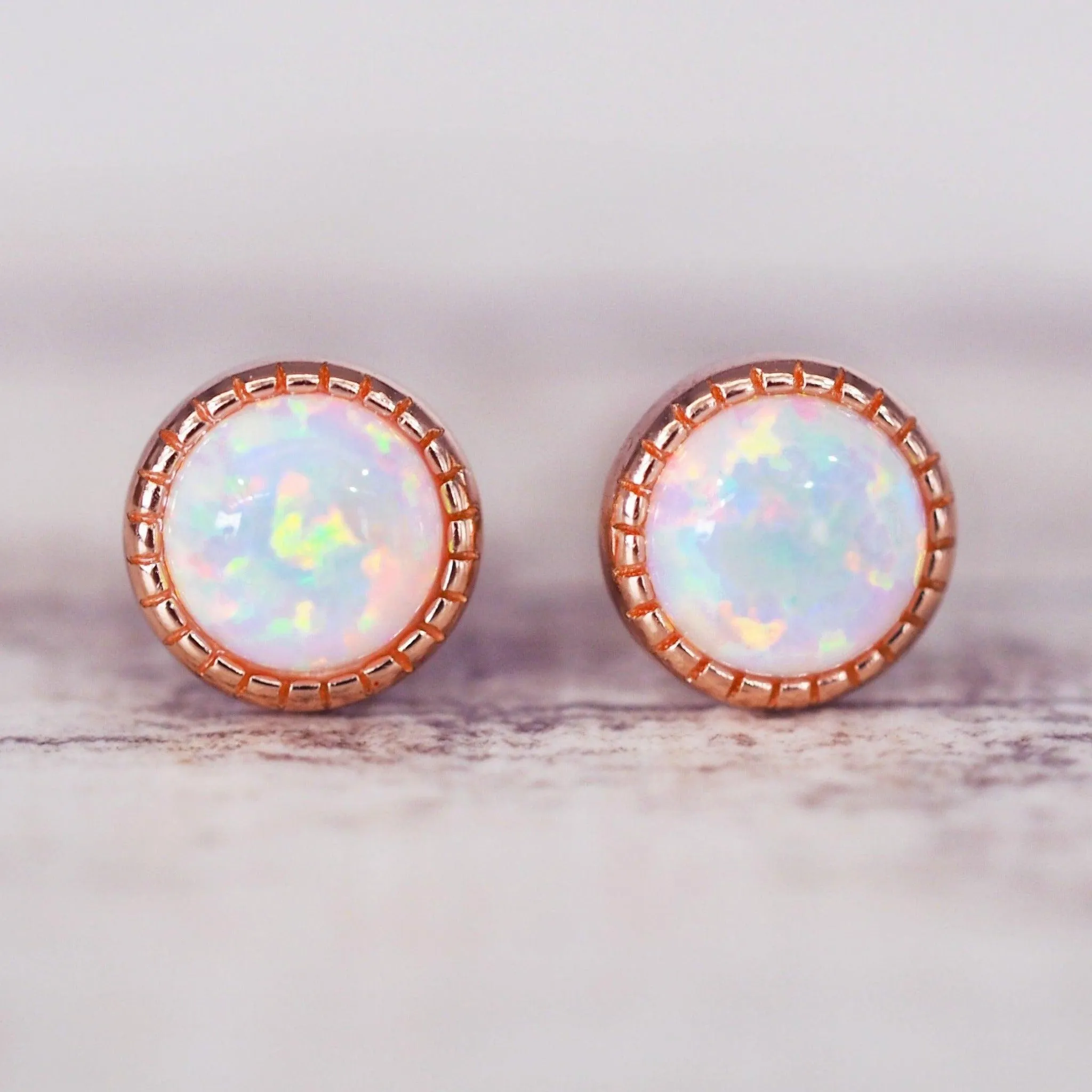 Dainty Rose Gold Opal Earrings