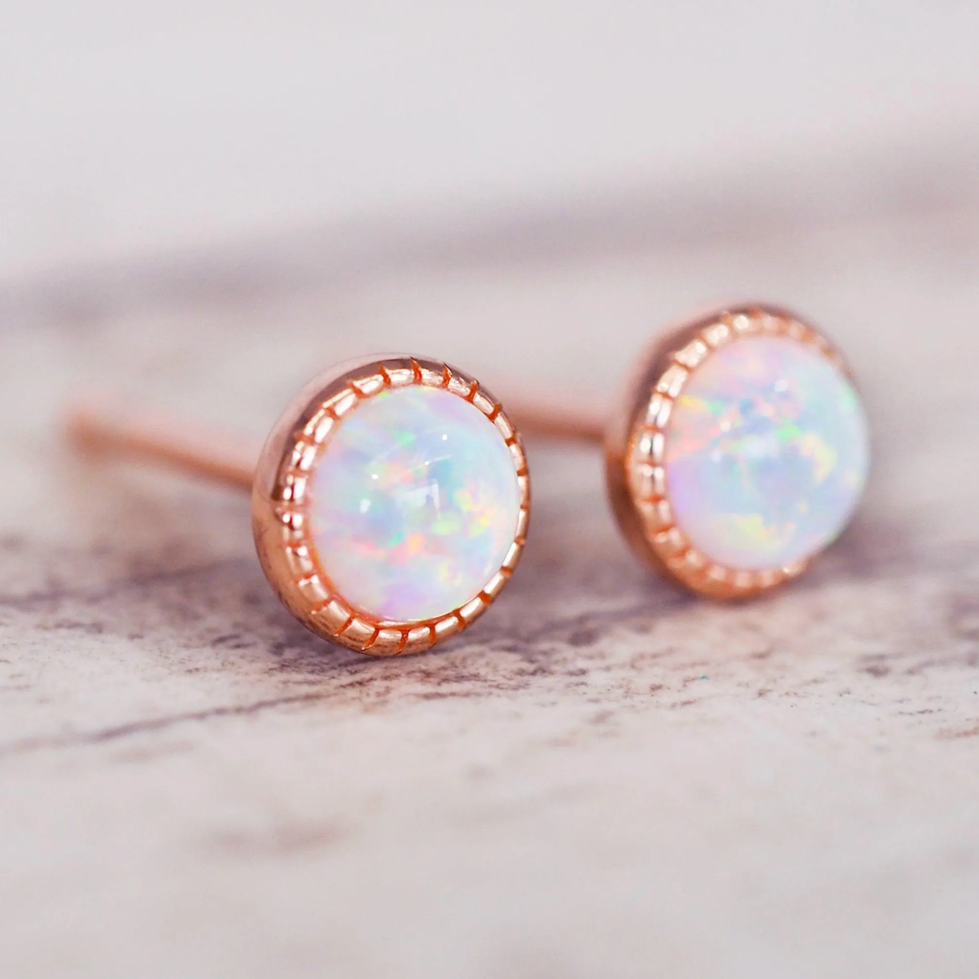 Dainty Rose Gold Opal Earrings