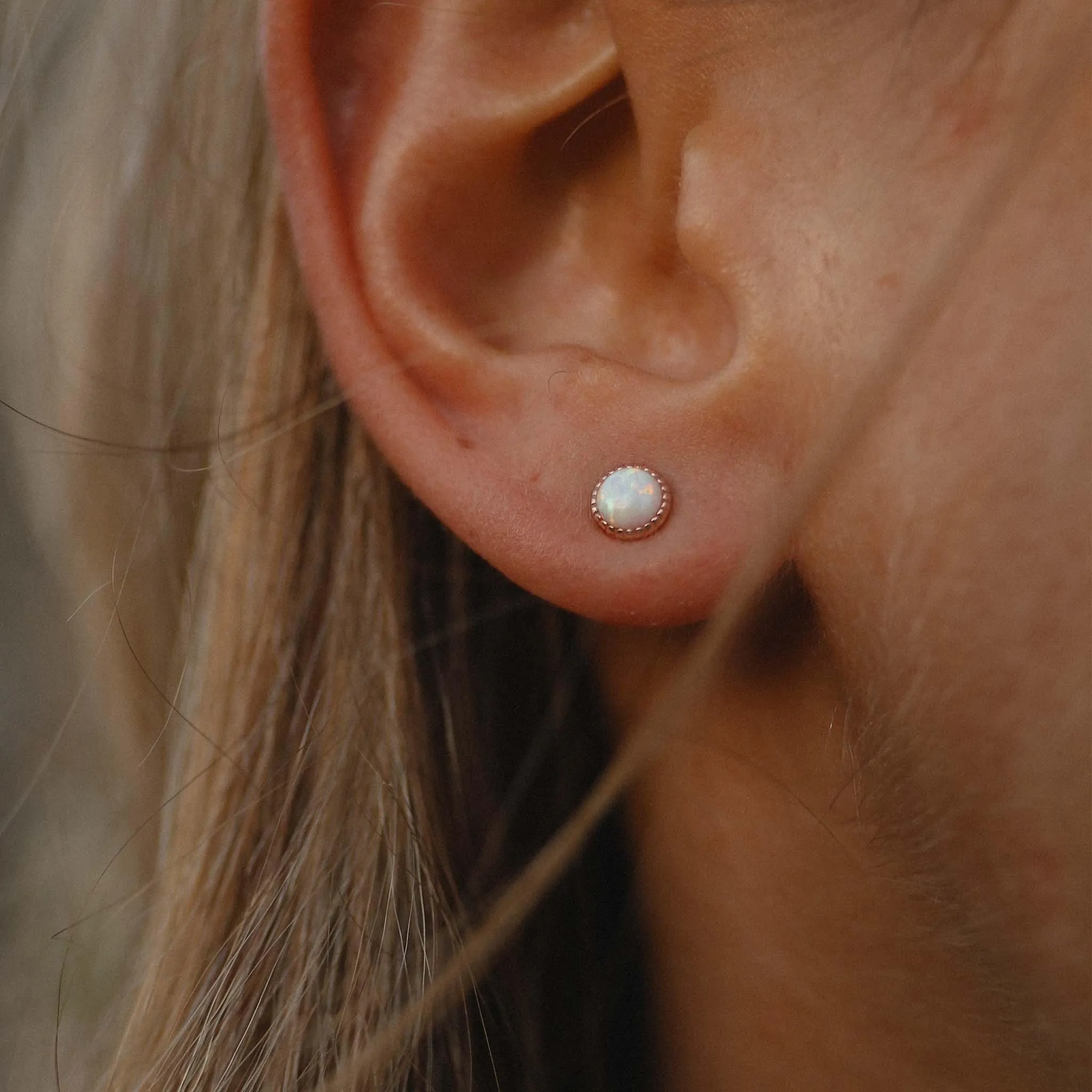 Dainty Rose Gold Opal Earrings