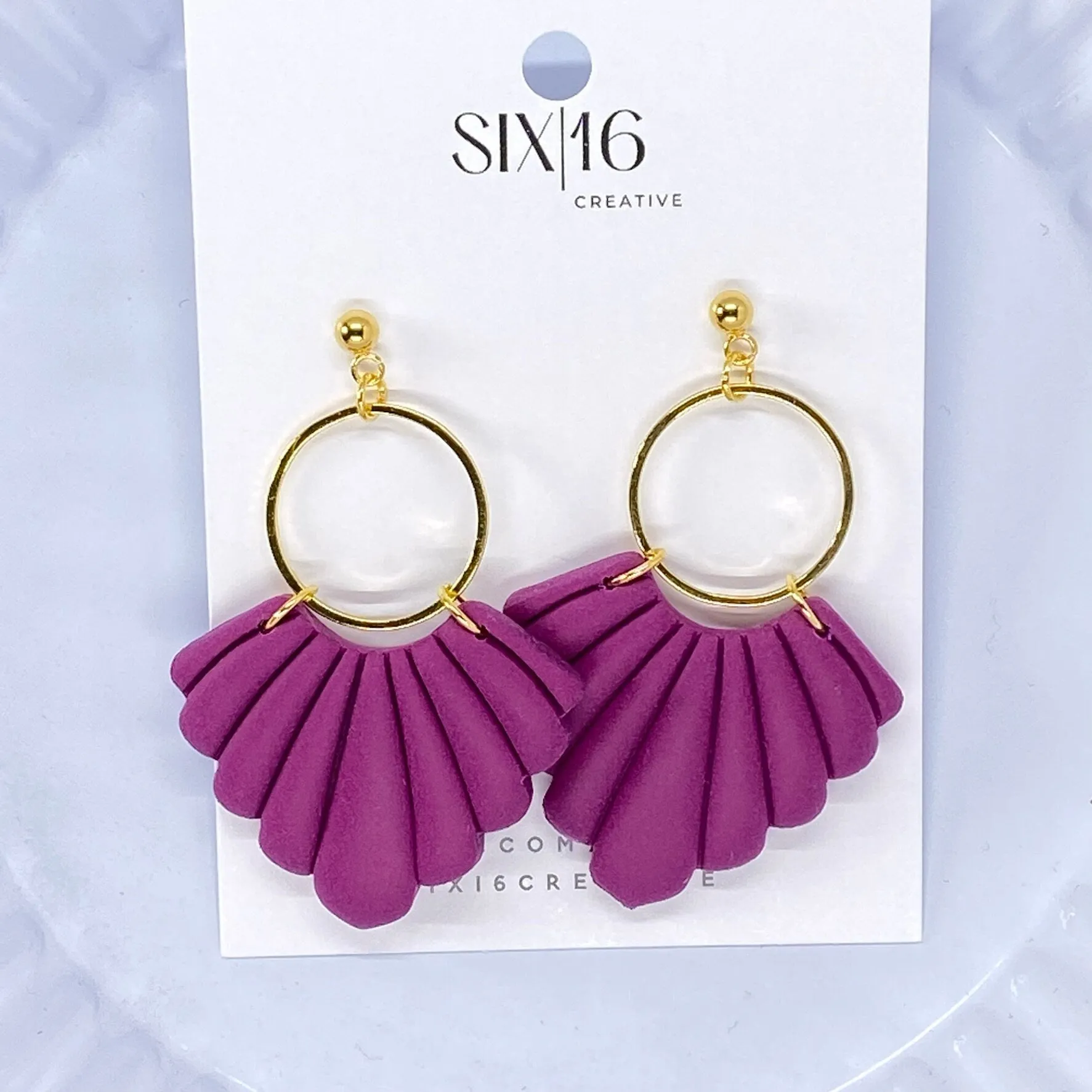 Dark Pink Fan Clay Earrings