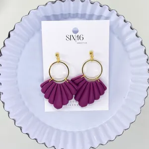 Dark Pink Fan Clay Earrings