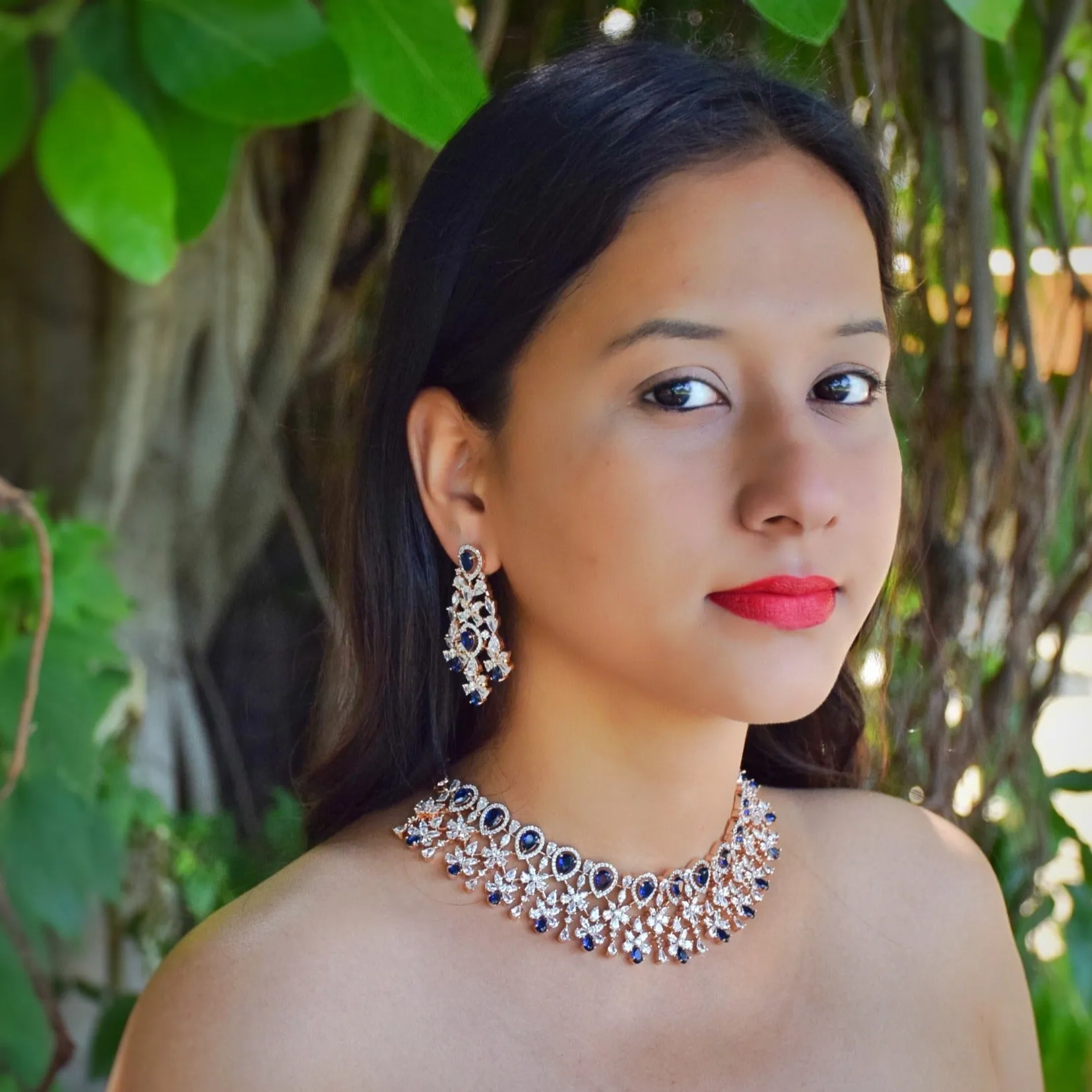 Designer Zircon/AD Choker Necklace Set 18498-5680