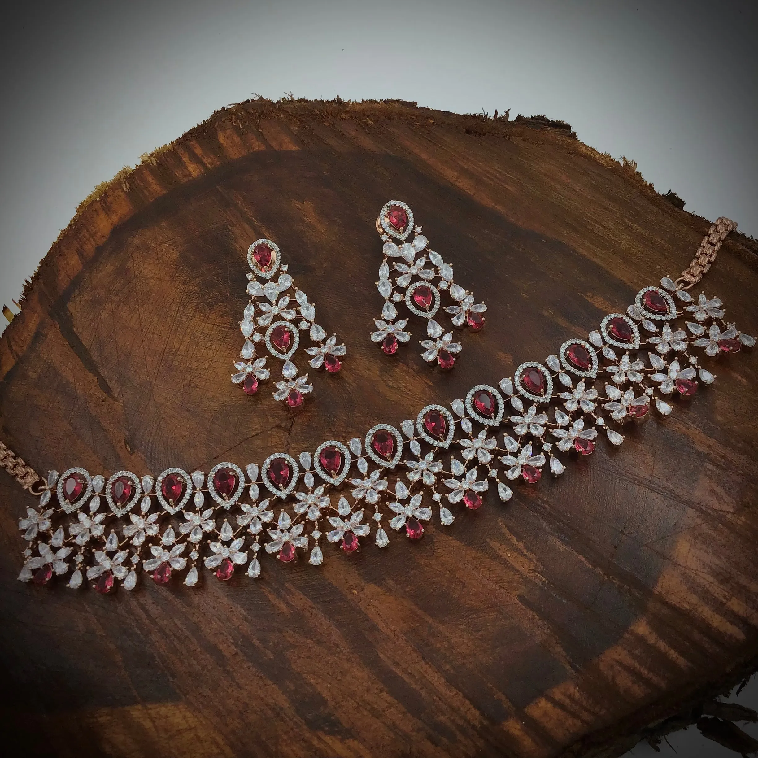 Designer Zircon/AD Choker Necklace Set 18498-5680