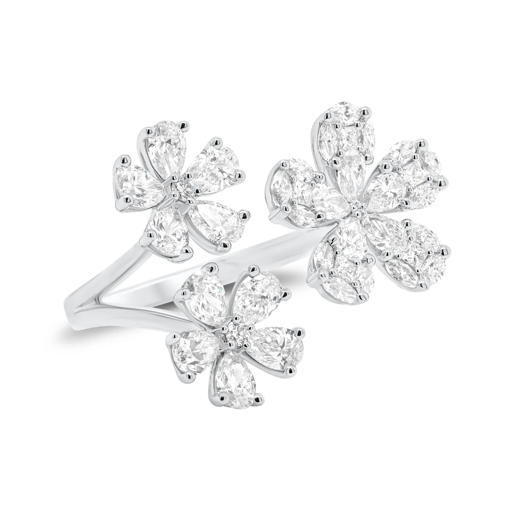 Diamond Triple Flower Open Ring