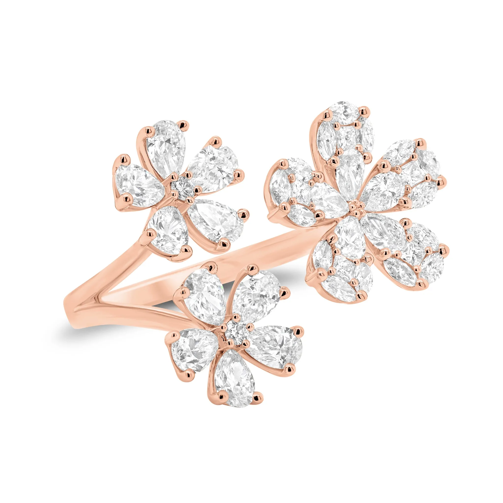 Diamond Triple Flower Open Ring
