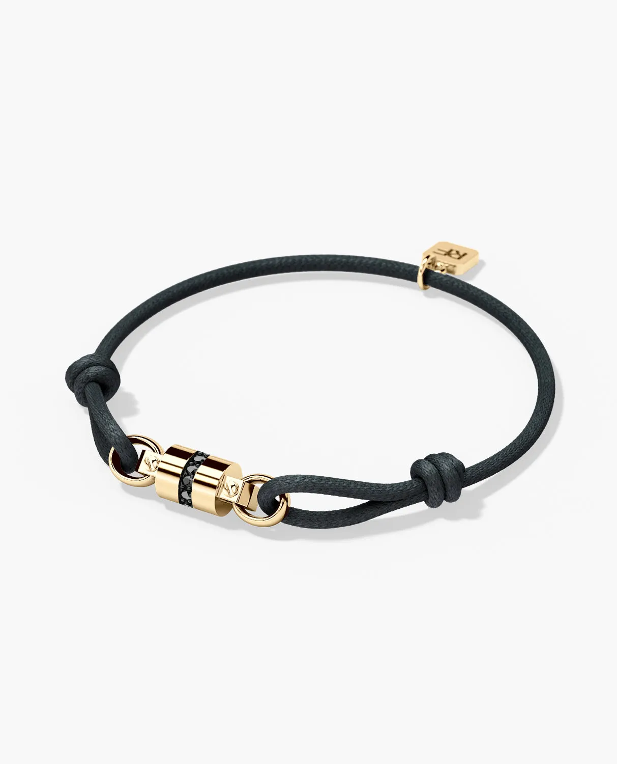 FRANKLIN Cord Bracelet with Gold Charm & 0.17ct Black Diamonds