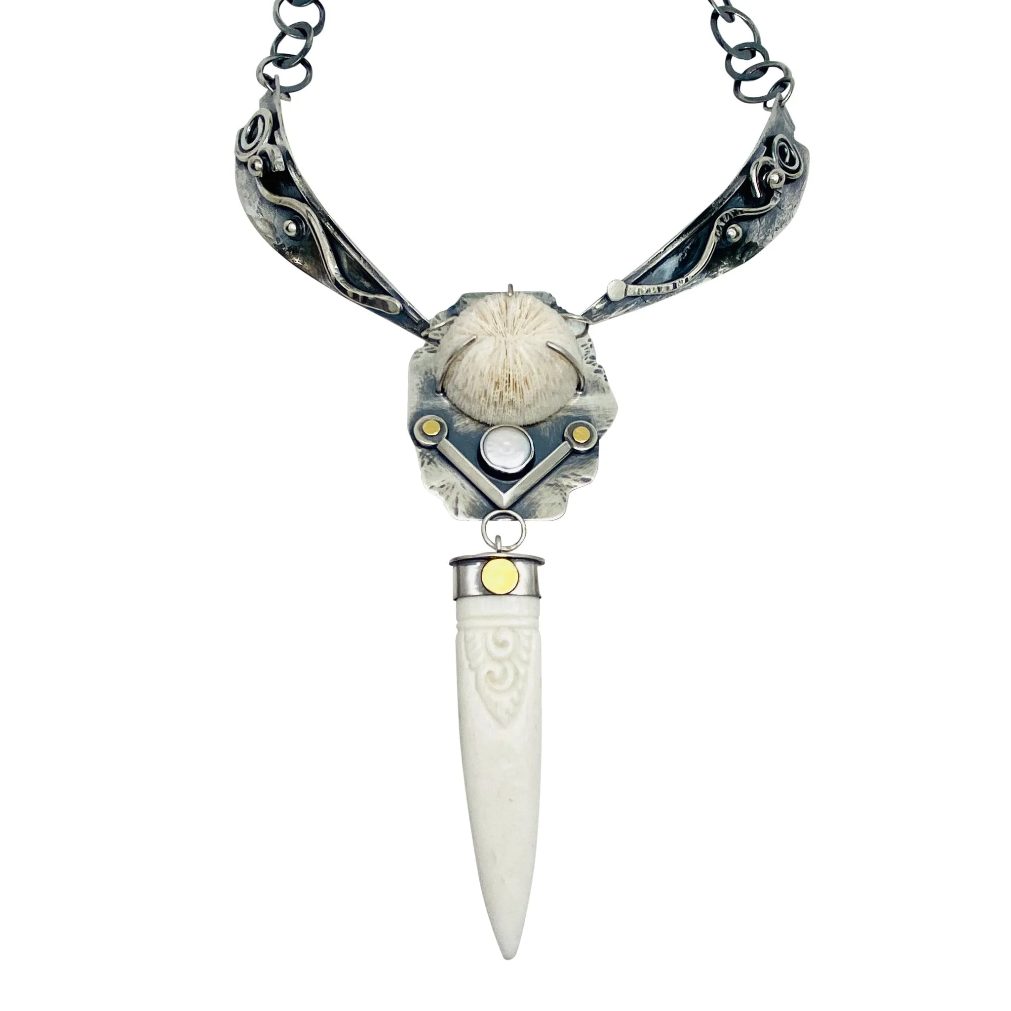 Freyja - Sterling silver, Mushroom Coral, Pearl and Bone