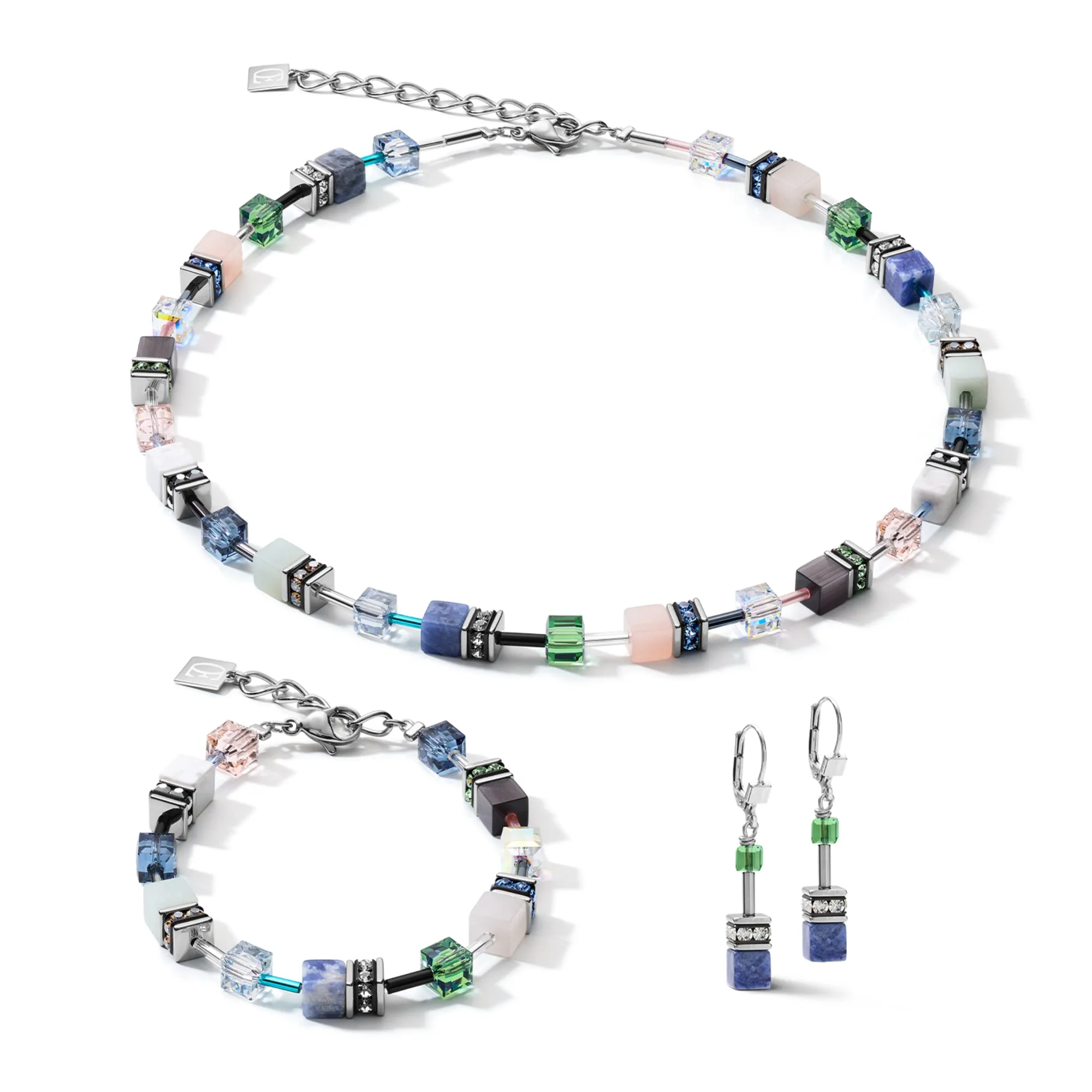 GeoCUBE Swarovski Crystals & Gemstones Blue-Green Earrings