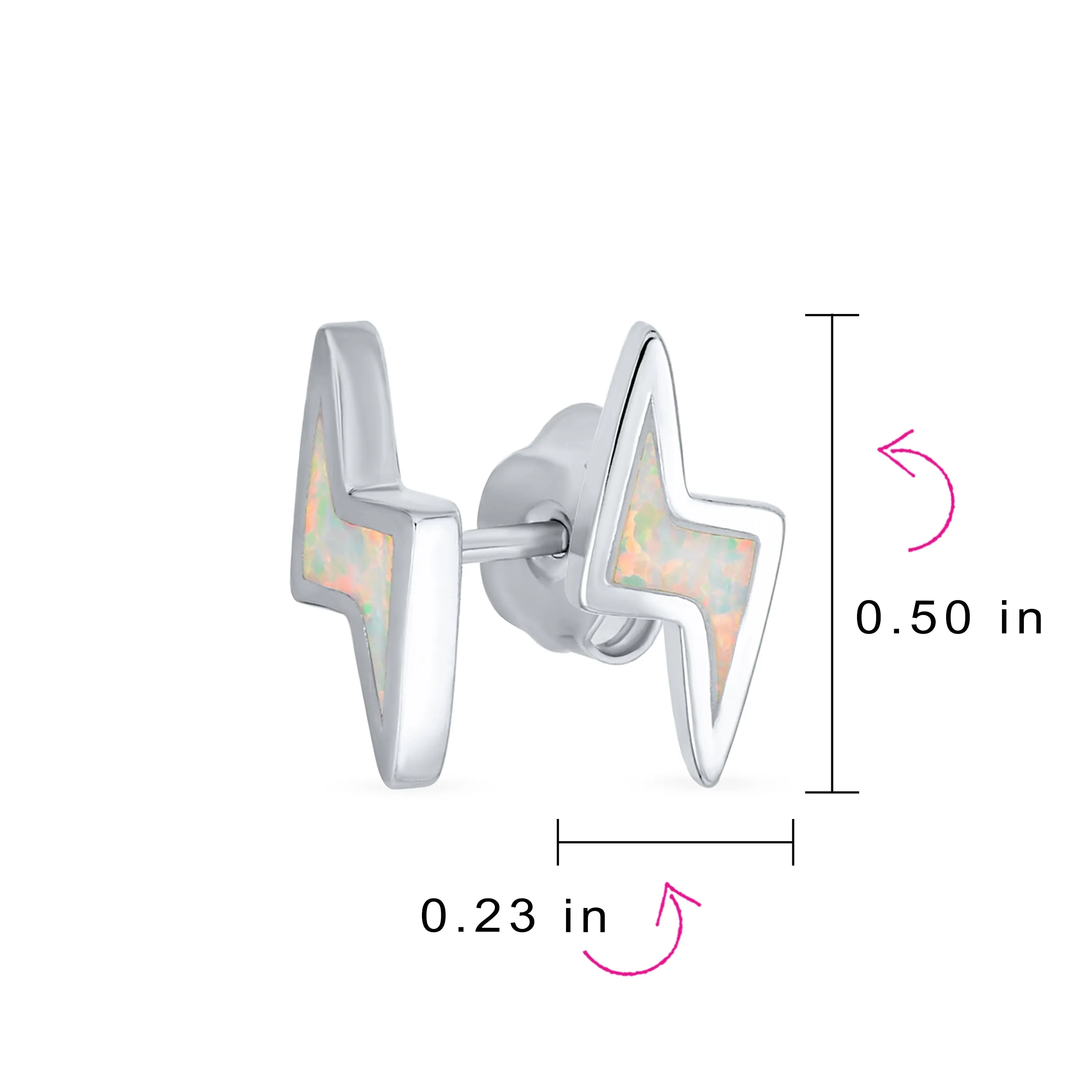 Geometric Gemstone Opal Lightning Bolt Stud Earrings in Sterling Silver