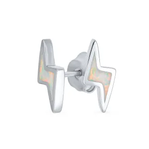 Geometric Gemstone Opal Lightning Bolt Stud Earrings in Sterling Silver