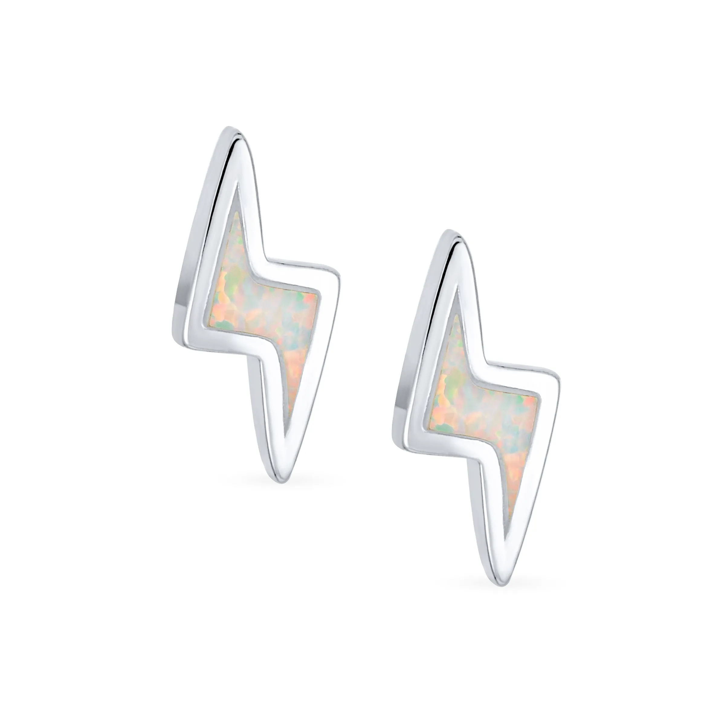 Geometric Gemstone Opal Lightning Bolt Stud Earrings in Sterling Silver