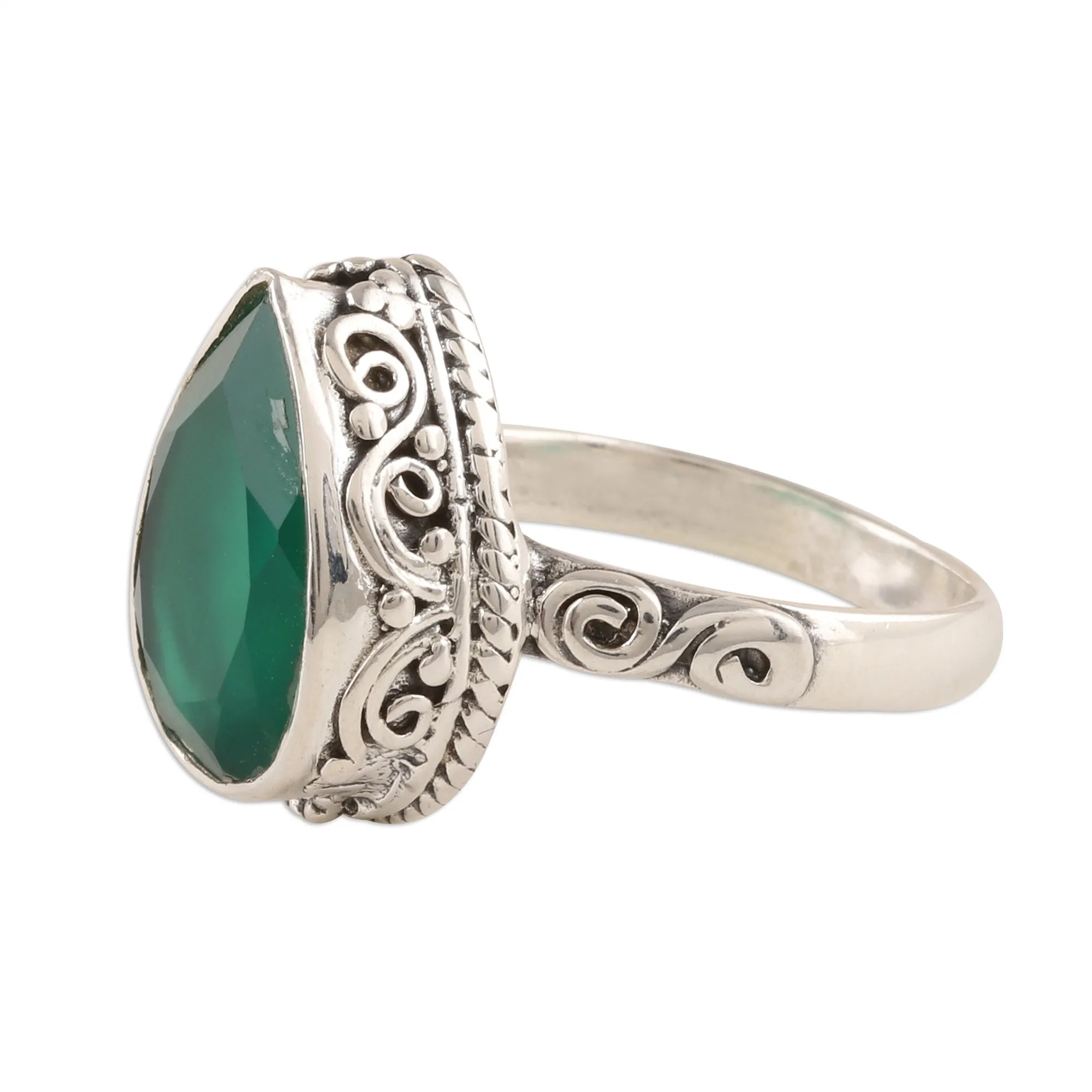 Glittering Green Onyx Cocktail Ring from India - Glittering Verdant Drop | NOVICA