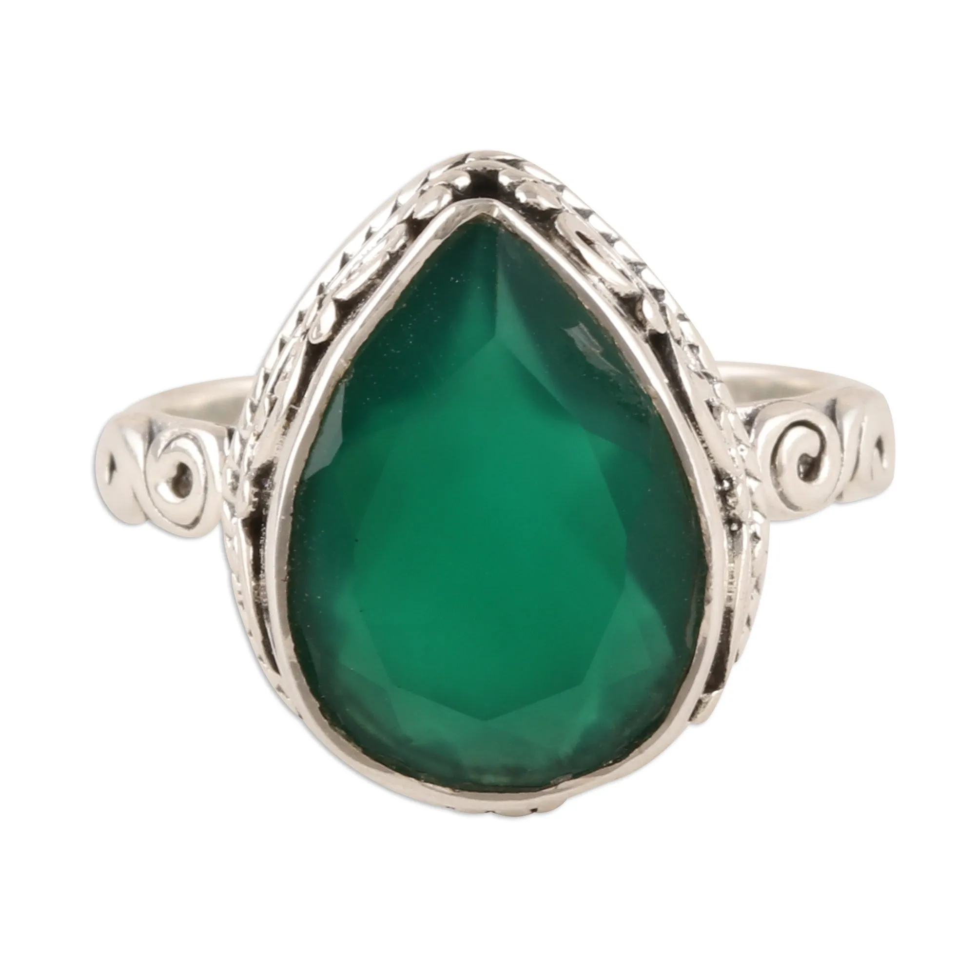 Glittering Green Onyx Cocktail Ring from India - Glittering Verdant Drop | NOVICA