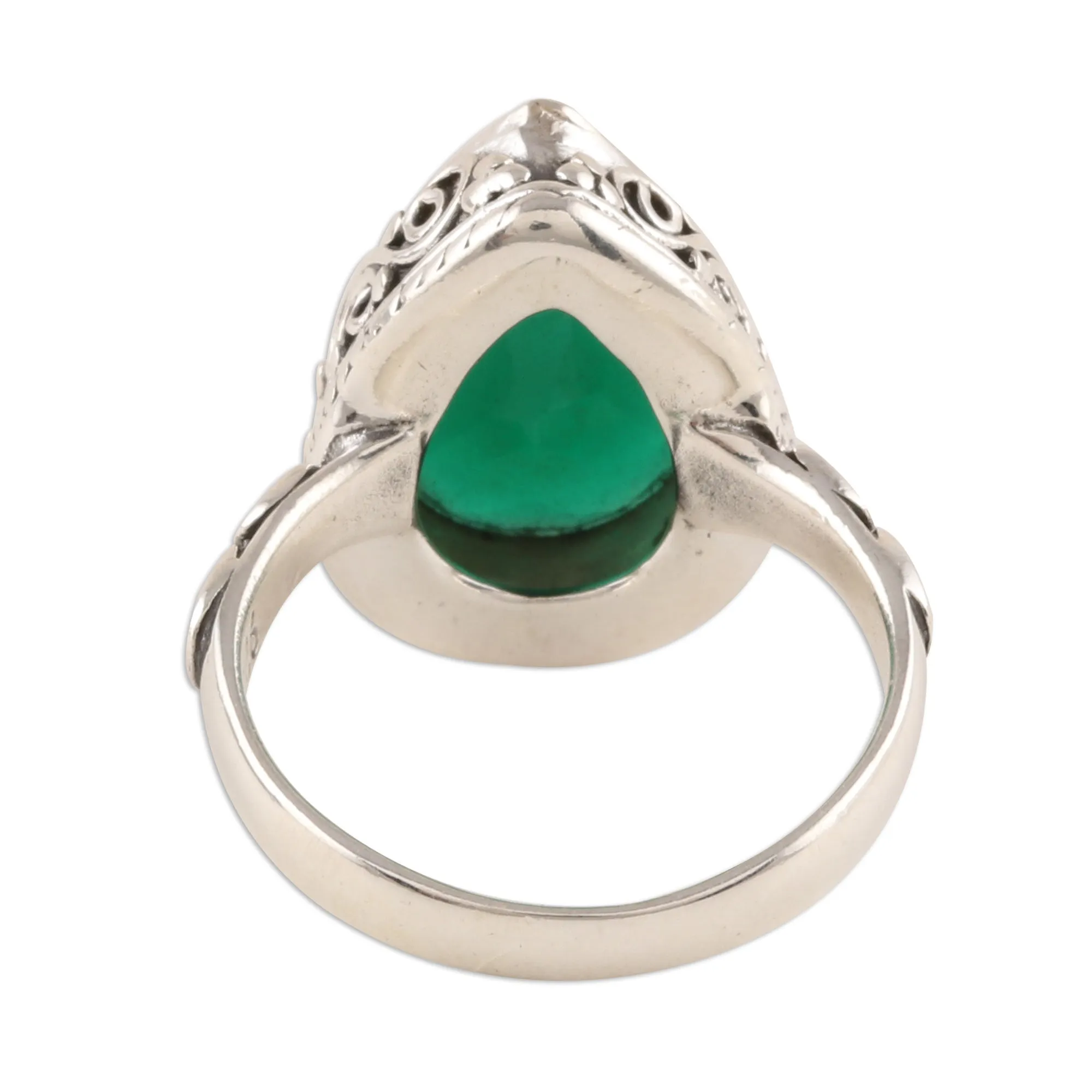 Glittering Green Onyx Cocktail Ring from India - Glittering Verdant Drop | NOVICA