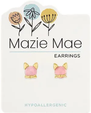 Gold Rosewater Opal Cat Stud Earrings
