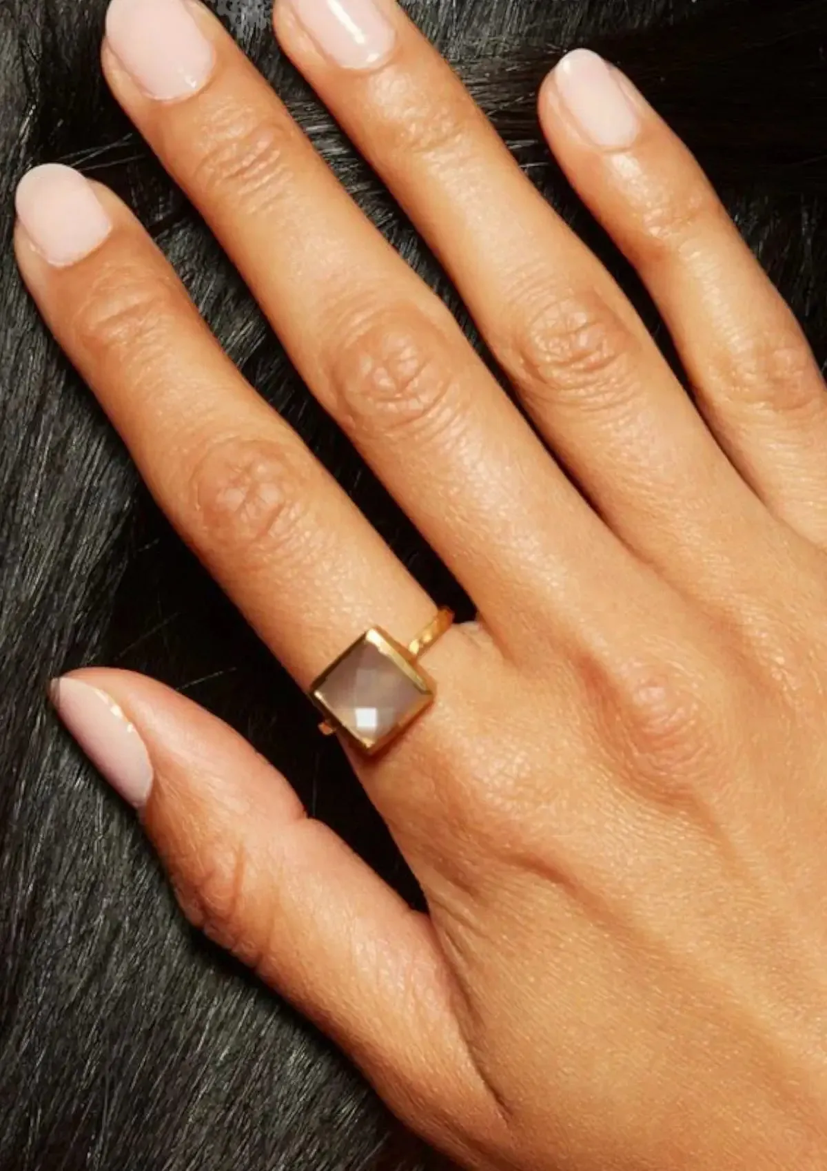 Grey Moonstone Square Stone Ring