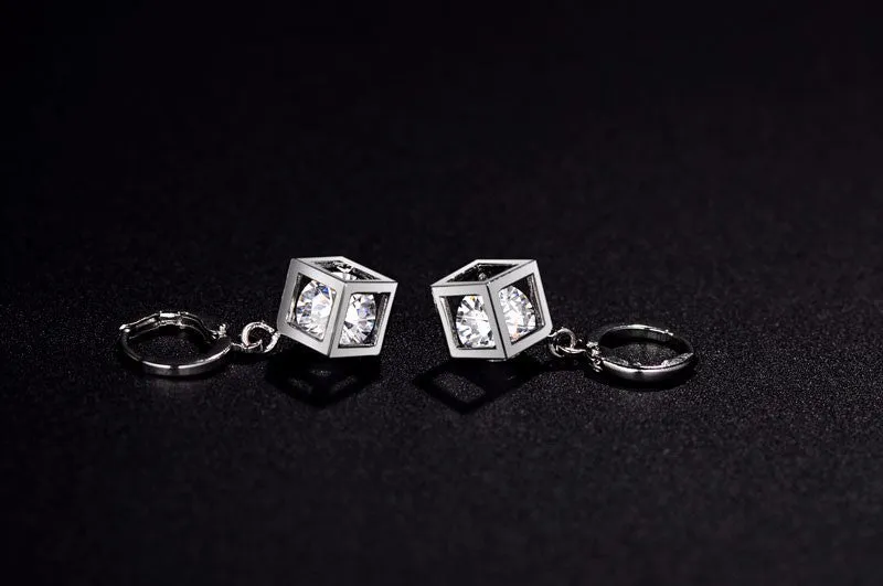 Jewelry Sets for Women Silver 8mm Cubic Zircon Necklace Hoop Earrings Bridal Jewelry Sets