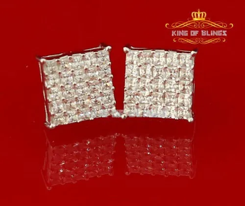 King of Blings- 925 White Silver Screw Back 2.25ct Cubic Zirconia Women Hip Hop Square Earrings